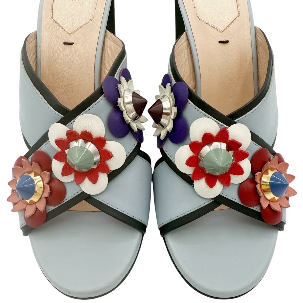 Fendi Flowerland Stud Floral Block Heel Mule Slide Sandals Size 40 US 10 - Picture 3 of 15